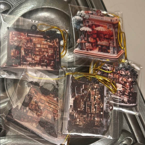 Set of 5 Christmas Bookstore Ornaments Acrylic - Picture 1 of 7